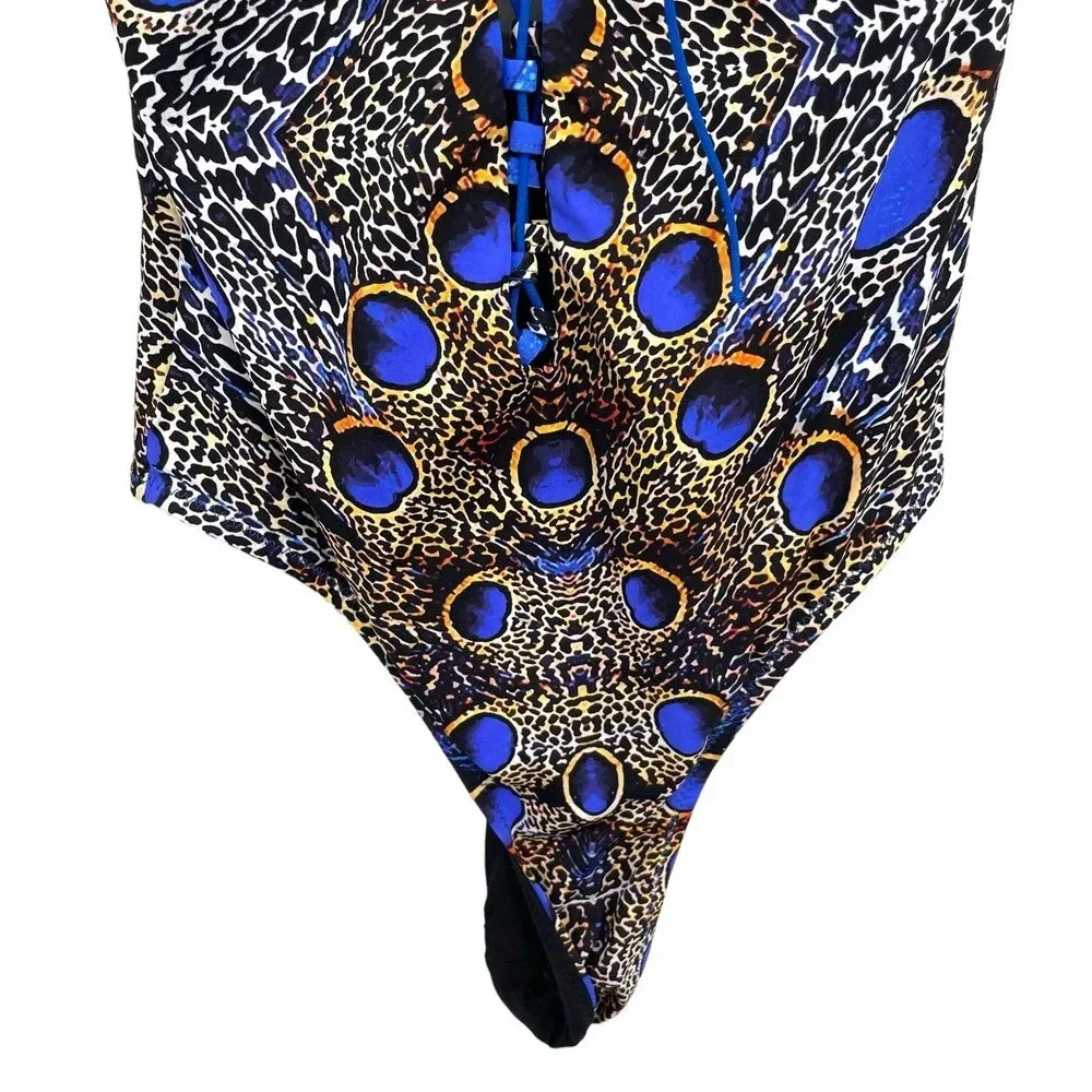 Noire Swimwear Feathers Lace-Up One-Piece‎ Swimsuit Size XS / US 0-2